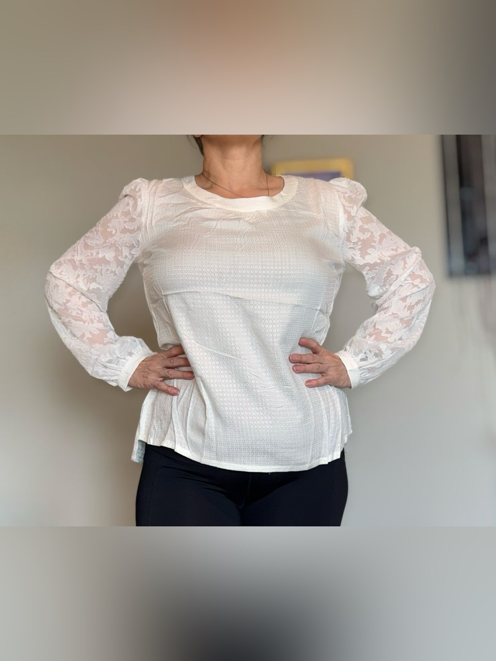 White Lace Sleeve w/ tie knot back Women's Blouse